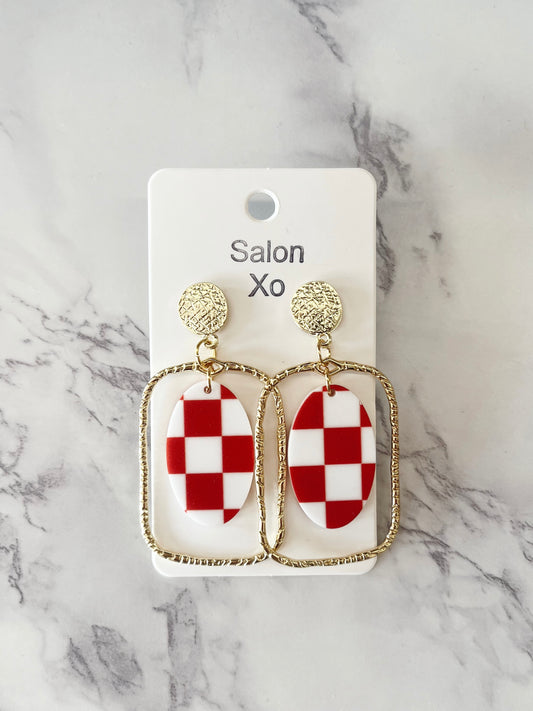 Red & White Gameday Checkered Earrings