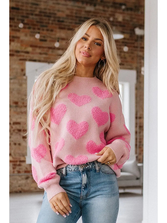 Lovely Fuzzy Heart Knit Sweater