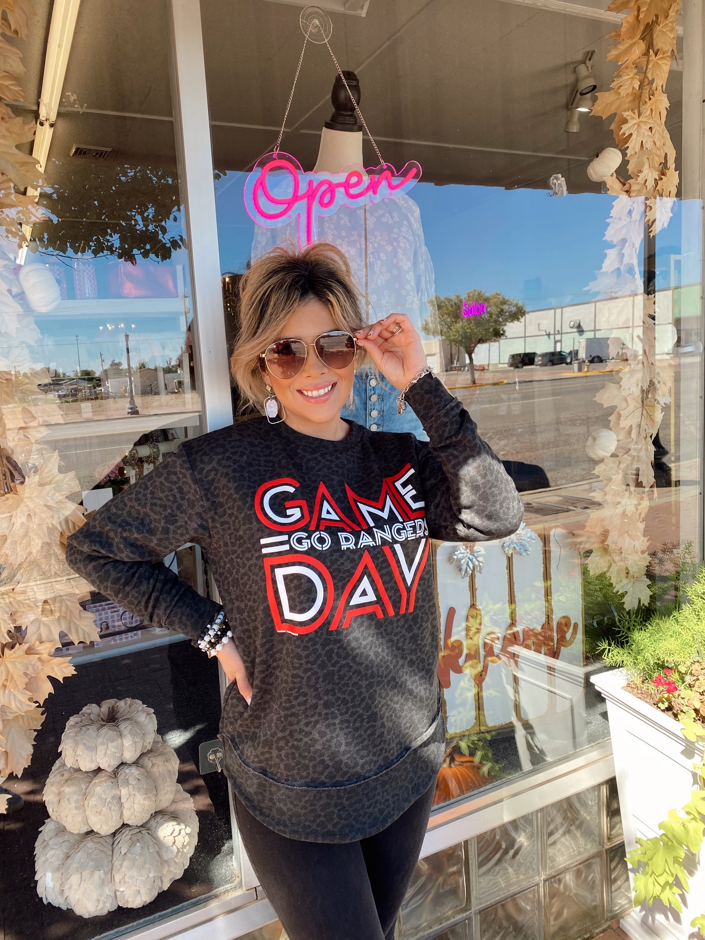 Rangers Game Day Leopard Sweater