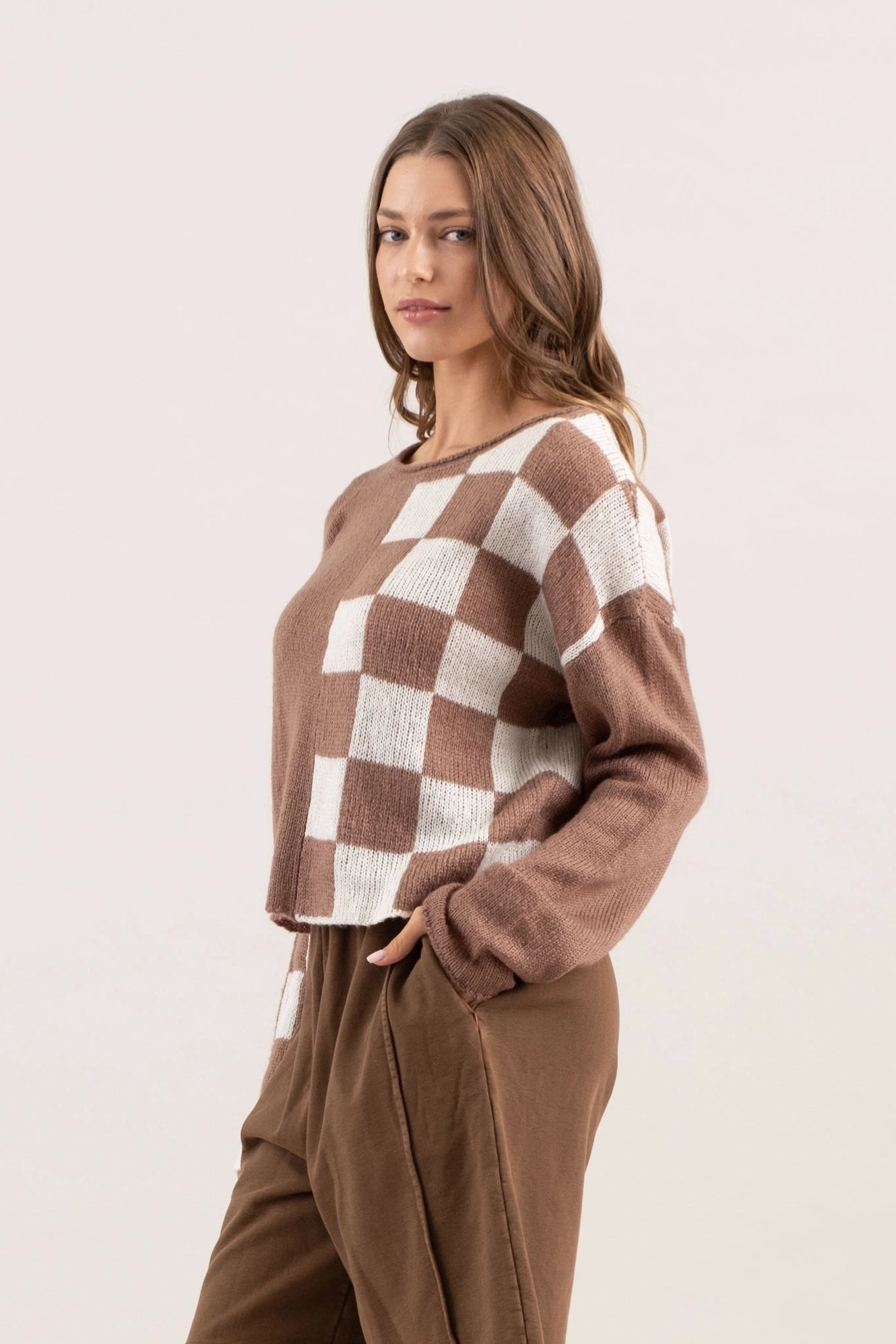 Fabulous Checkered Brown Sweater