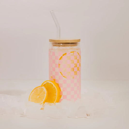 Pink Checkered Glass Cup