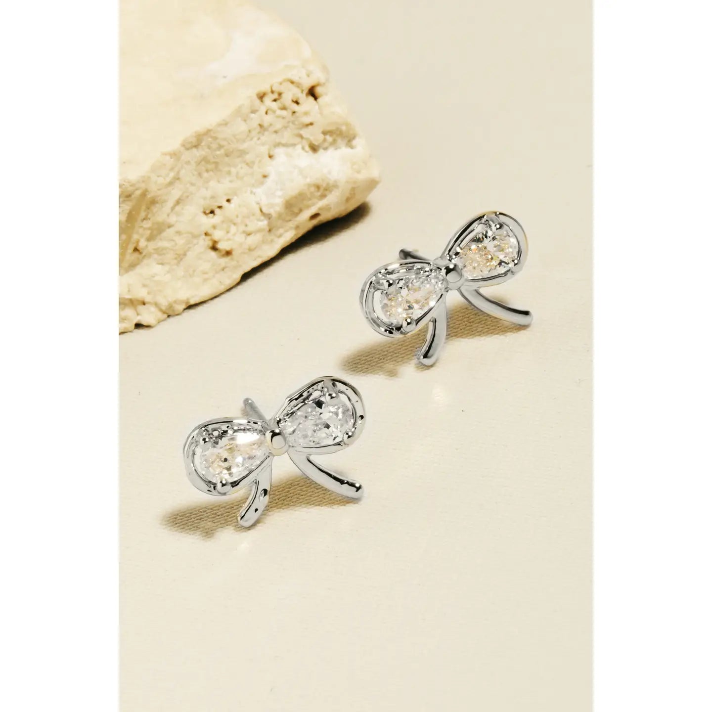 Silver Ribbon Bow Stud Earrings