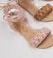 Braided Upper Lace-Up Flat Sandal In Blush