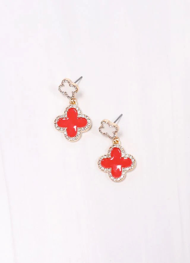 Estelle Red & White Clover Earrings