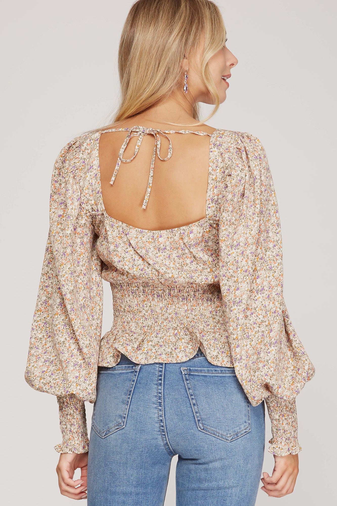 Charming Taupe Floral Blouse