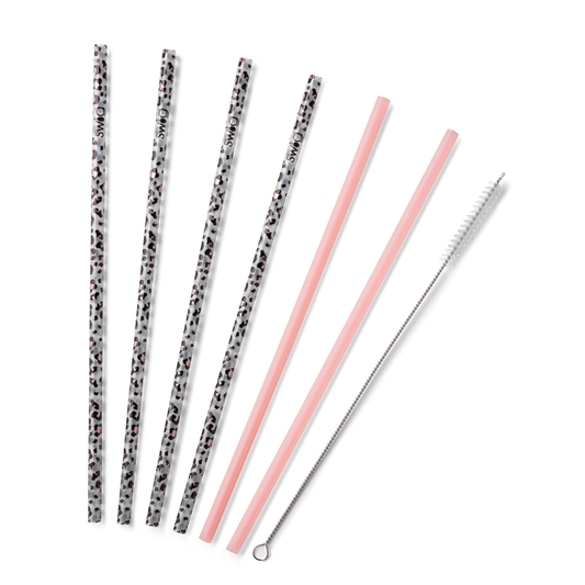 Luxy Leopard + Blush Reusable Straw Set