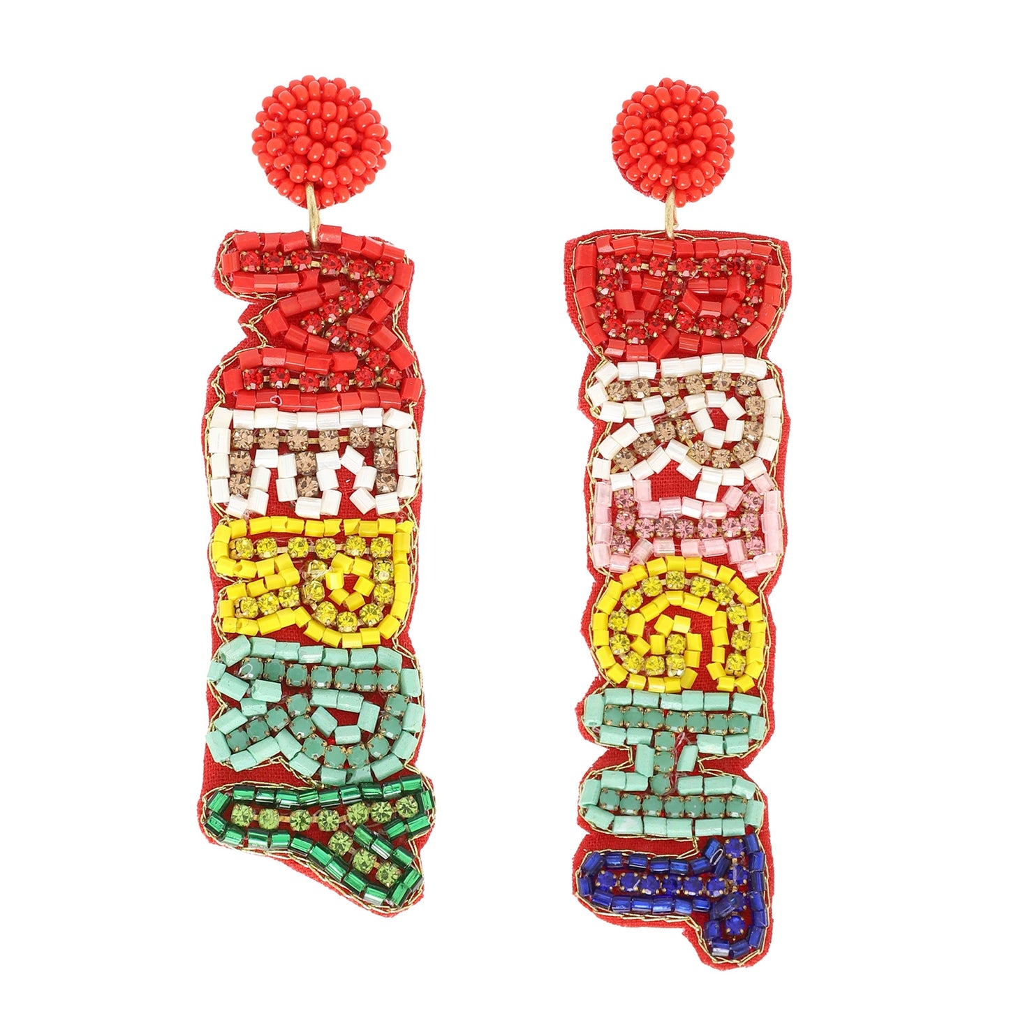 Christmas Merry Bright Bead Long Drop Earrings