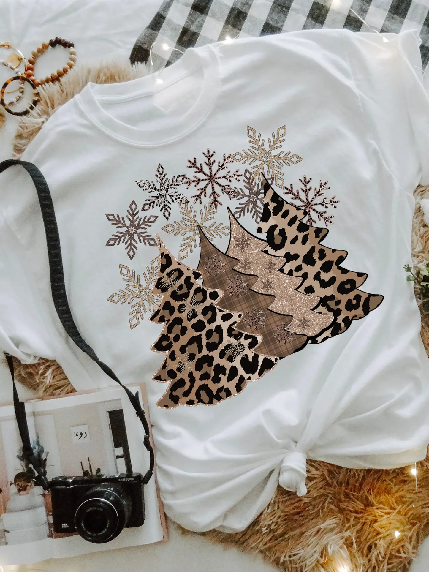 Glitter Leopard Christmas Tree Tee
