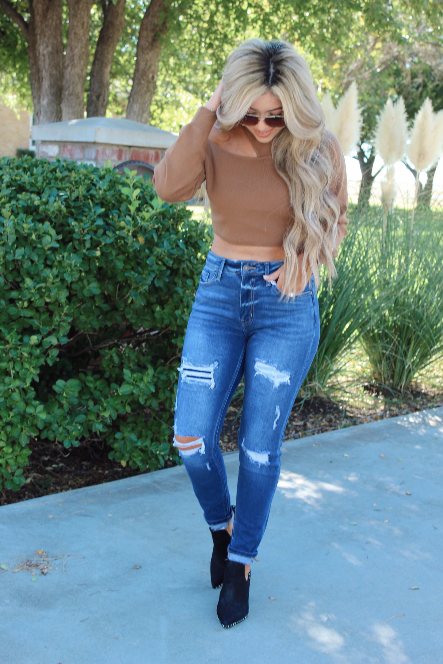 The Xoxo Cropped Brown Sweater