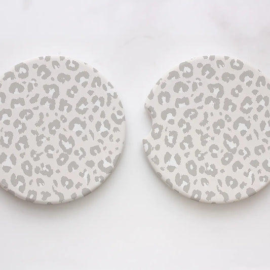 White and Gray Leopard Car Coasters