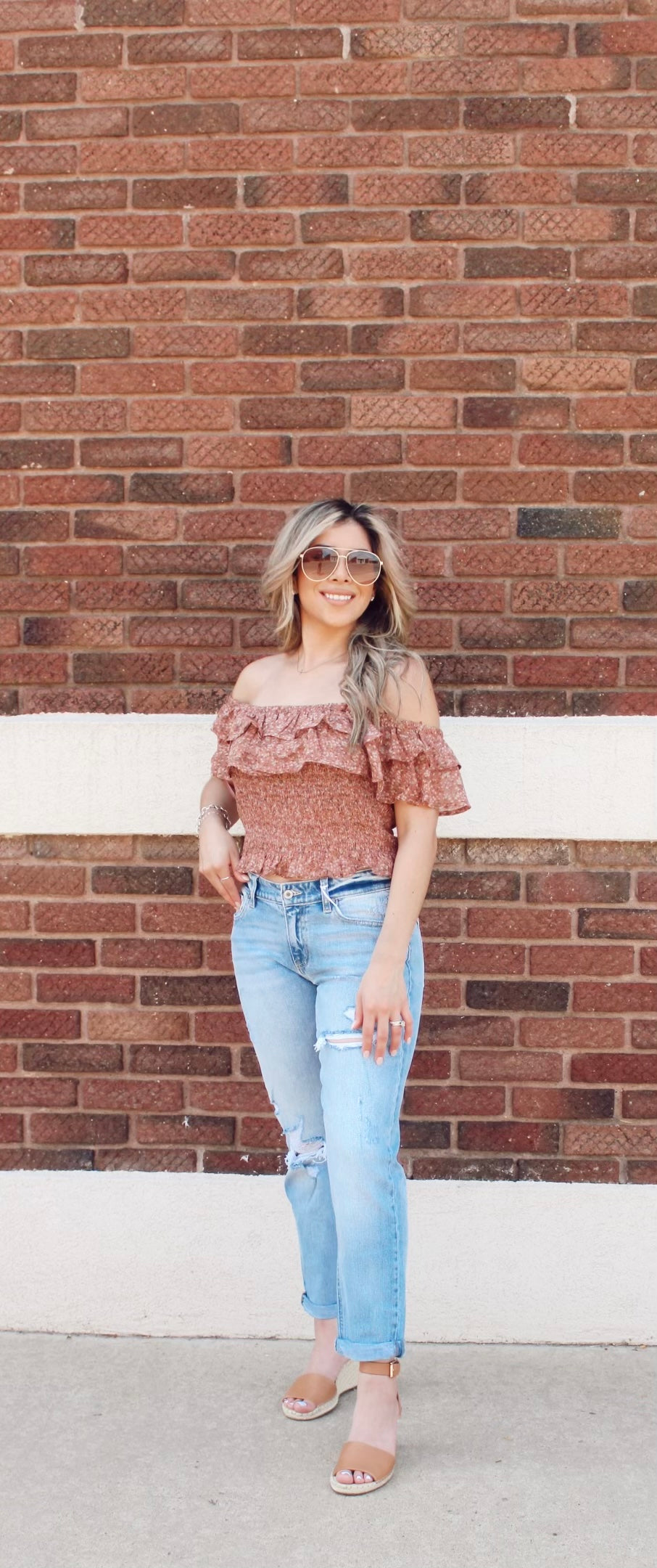 Dusty Rose Off The Shoulder Ruffle Top